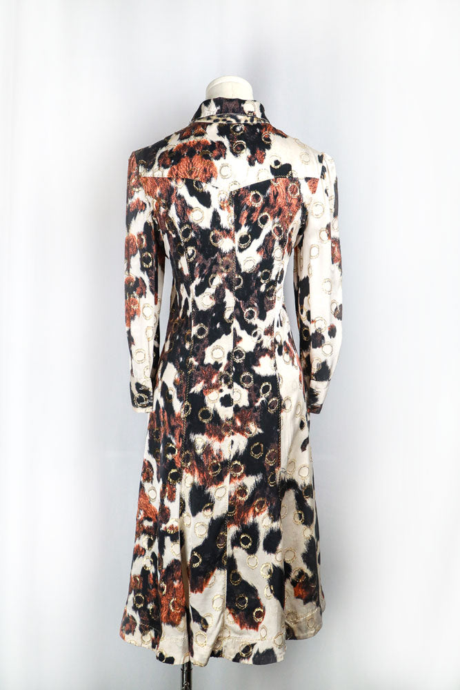 Roberto Cavalli 2000s Cow Print Shirt Dress with Gold Ring Accents