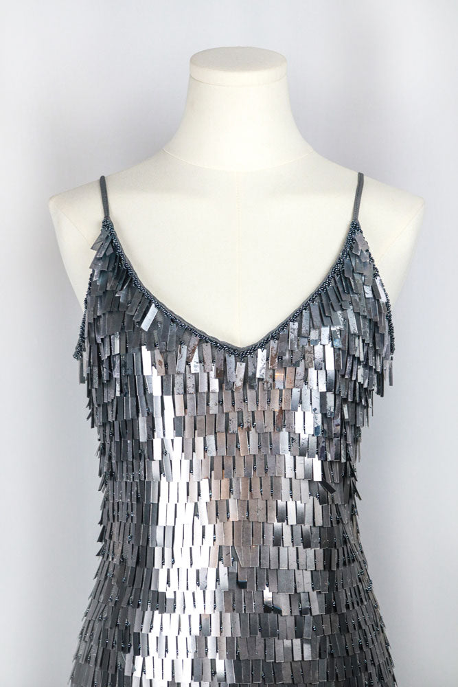 Y2K Silver Rectangular Sequin Mini Dress