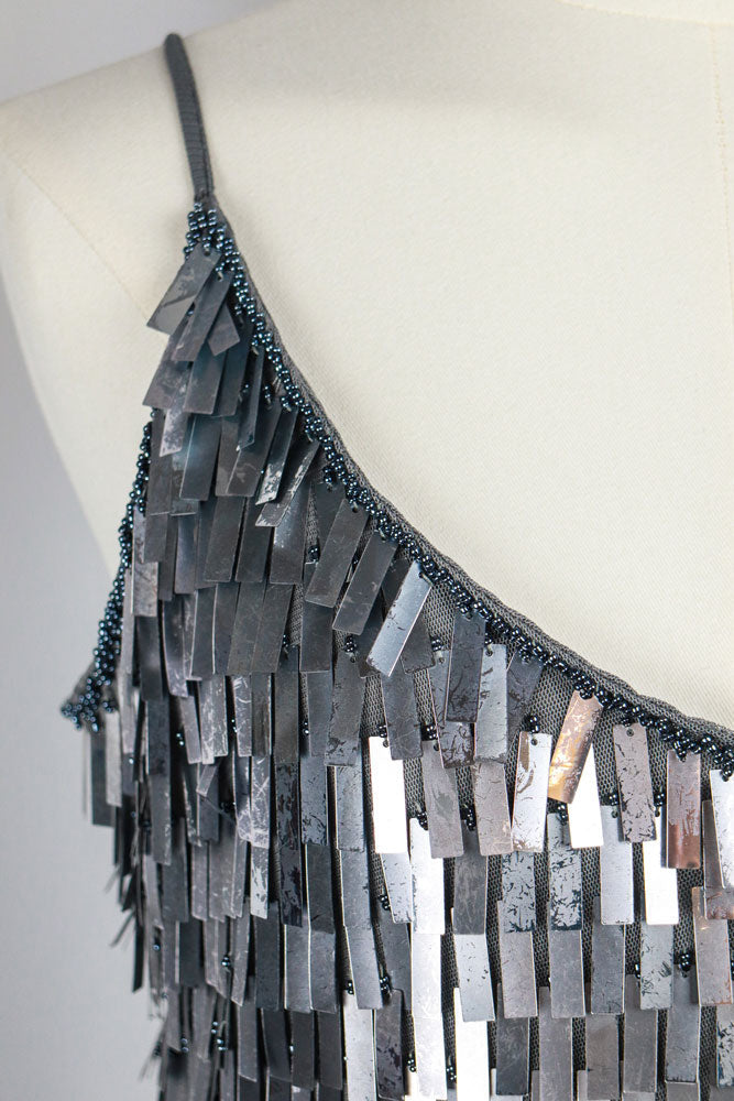 Y2K Silver Rectangular Sequin Mini Dress