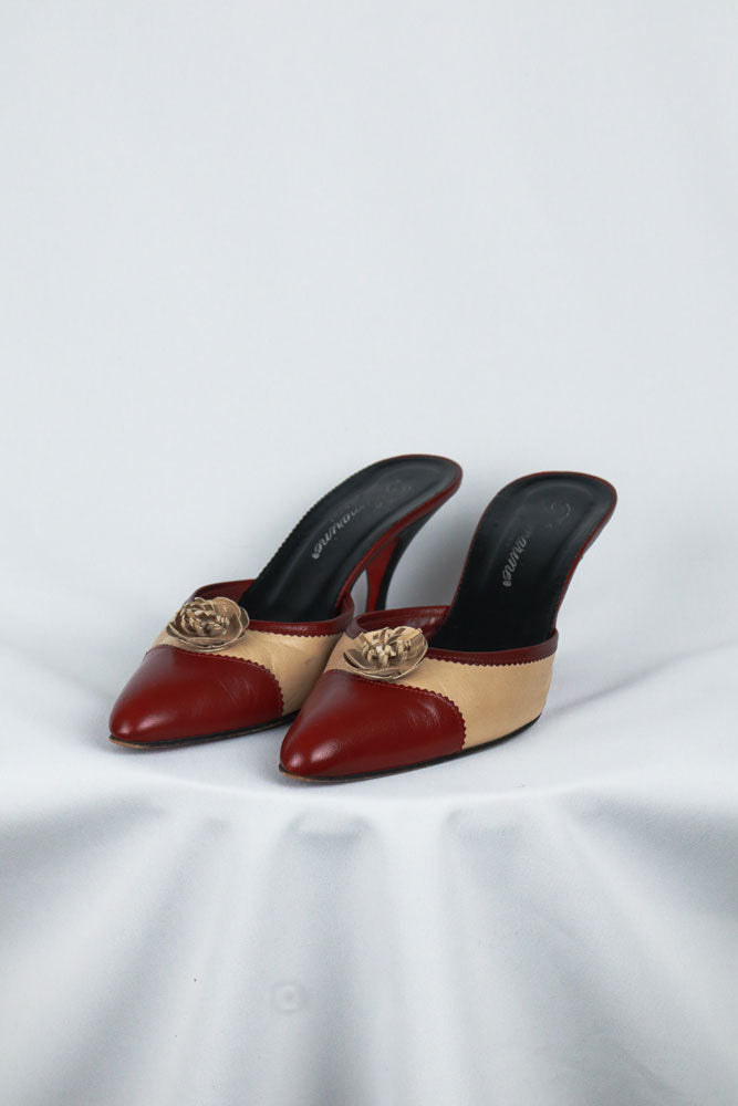 Blumarine Red and Beige Rosette Heels