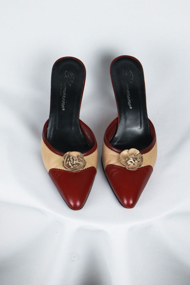 Blumarine Red and Beige Rosette Heels
