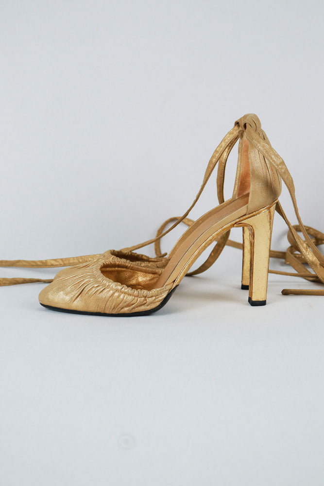Gucci Gold Rouched Heels