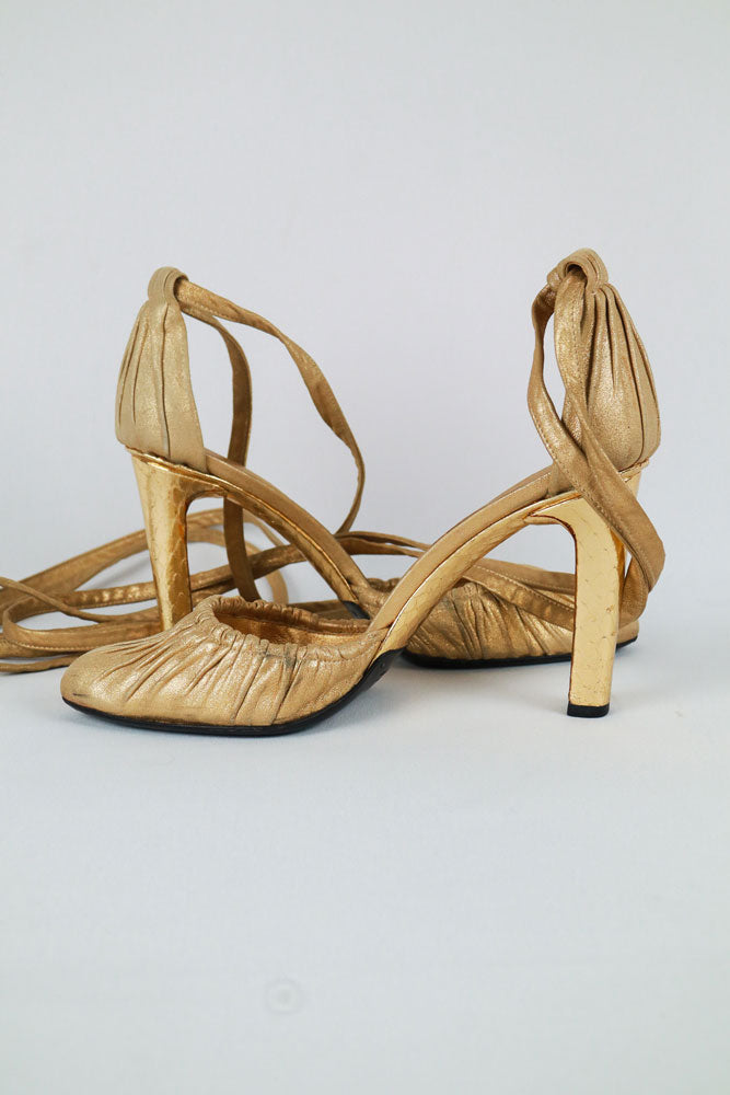 Gucci Gold Rouched Heels