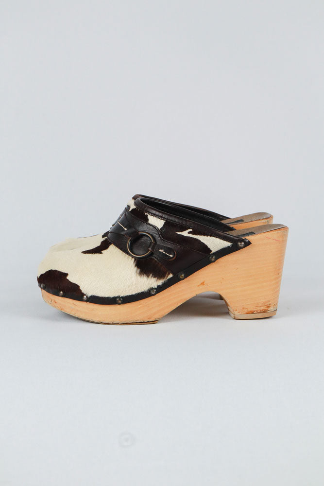Dolce & Gabbana 2000s Cow Print Ponyhair Clogs