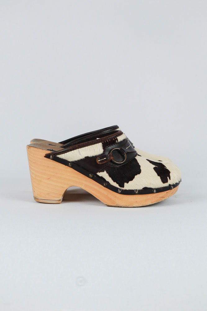 Dolce & Gabbana 2000s Cow Print Ponyhair Clogs