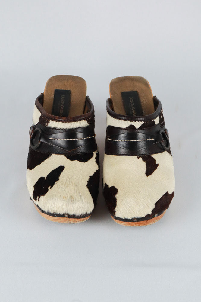 Dolce & Gabbana 2000s Cow Print Ponyhair Clogs