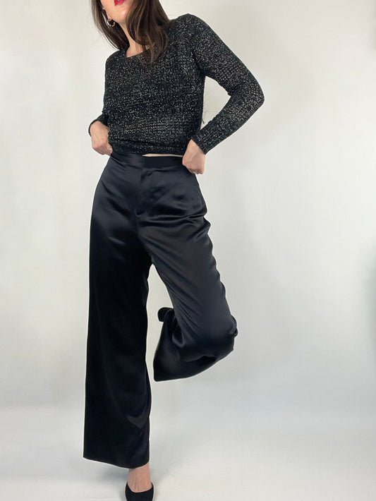 Black Wide Leg Silk Pants