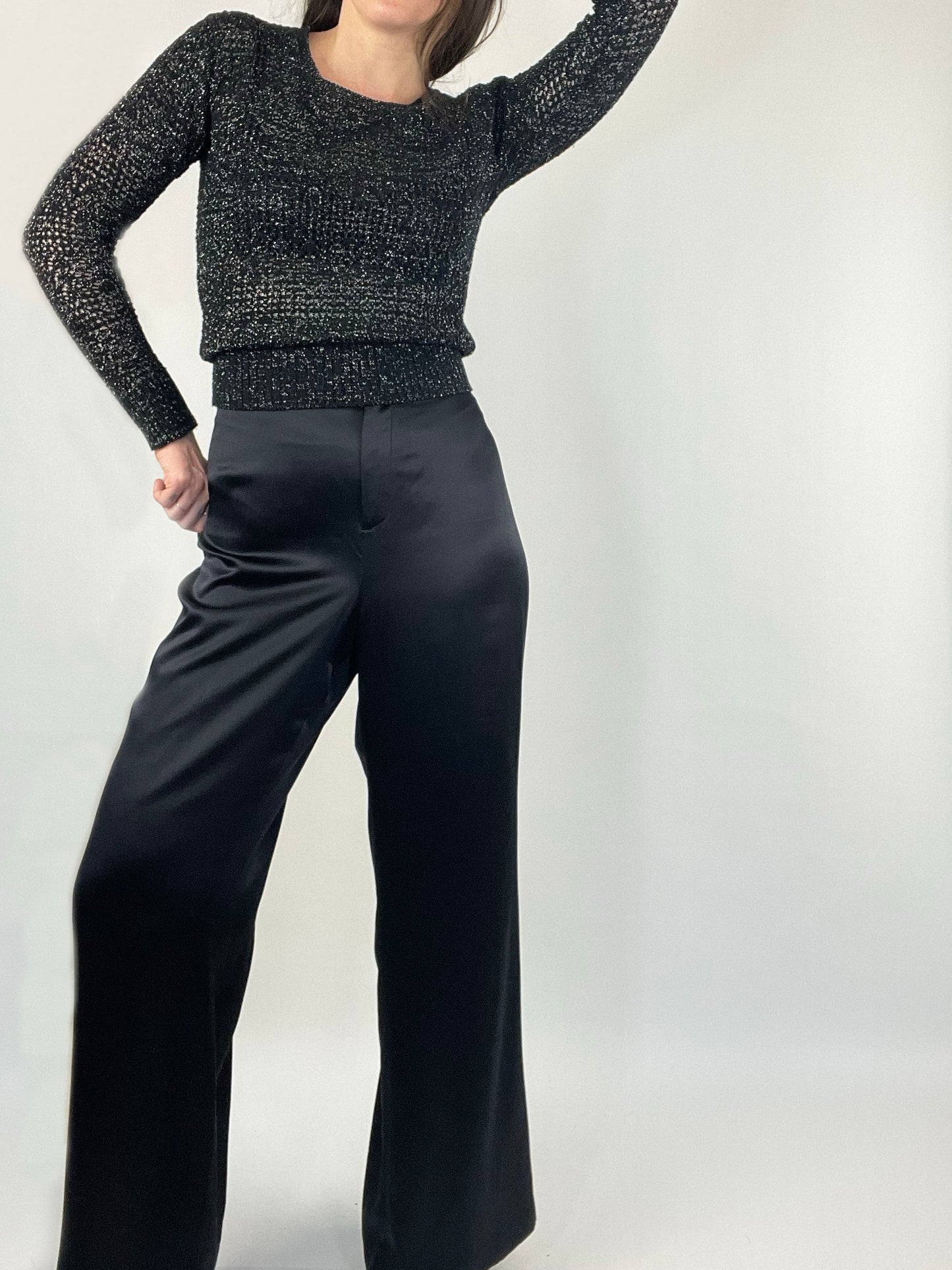 Black Wide Leg Silk Pants