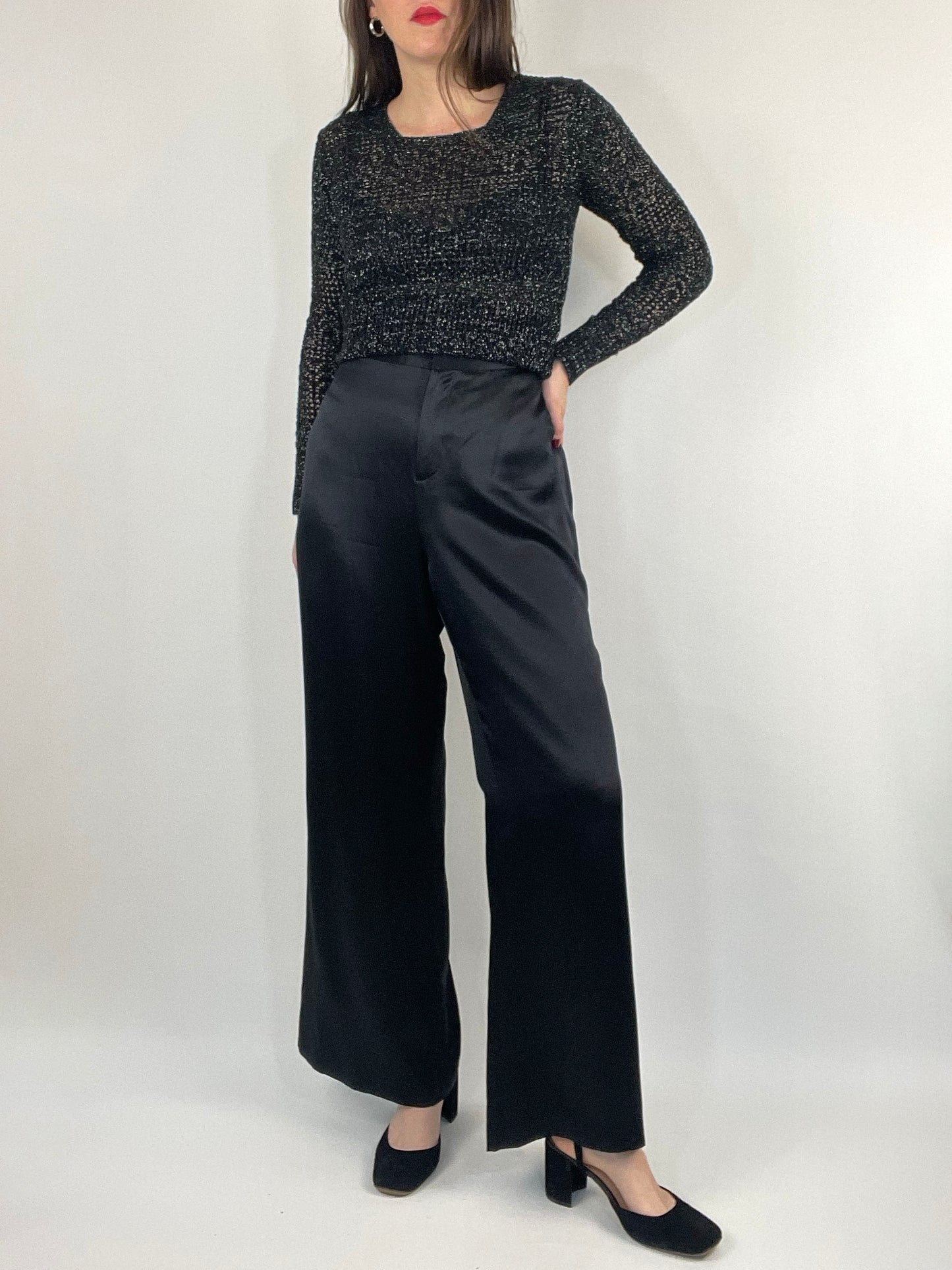 Black Wide Leg Silk Pants