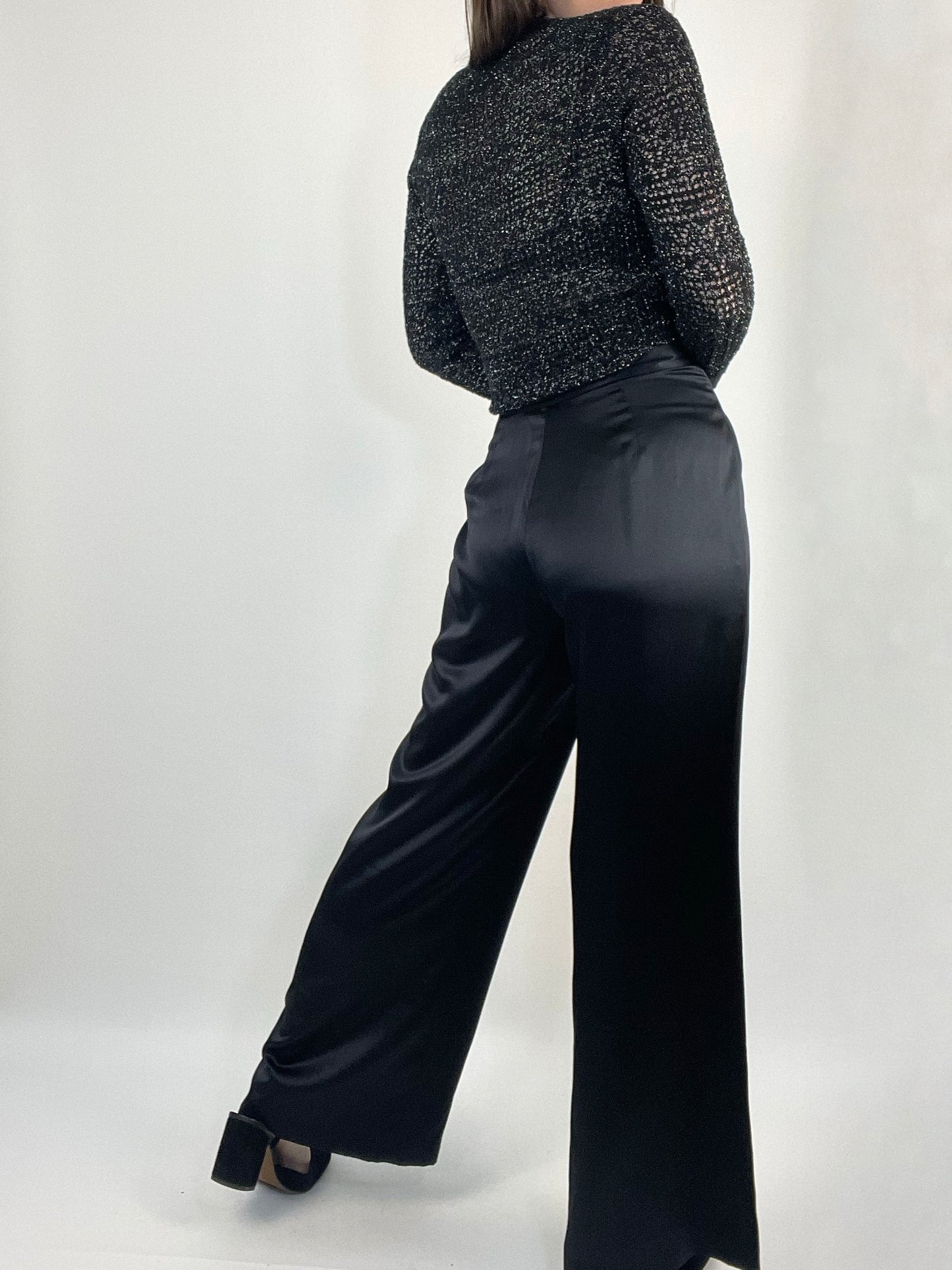 Black Wide Leg Silk Pants