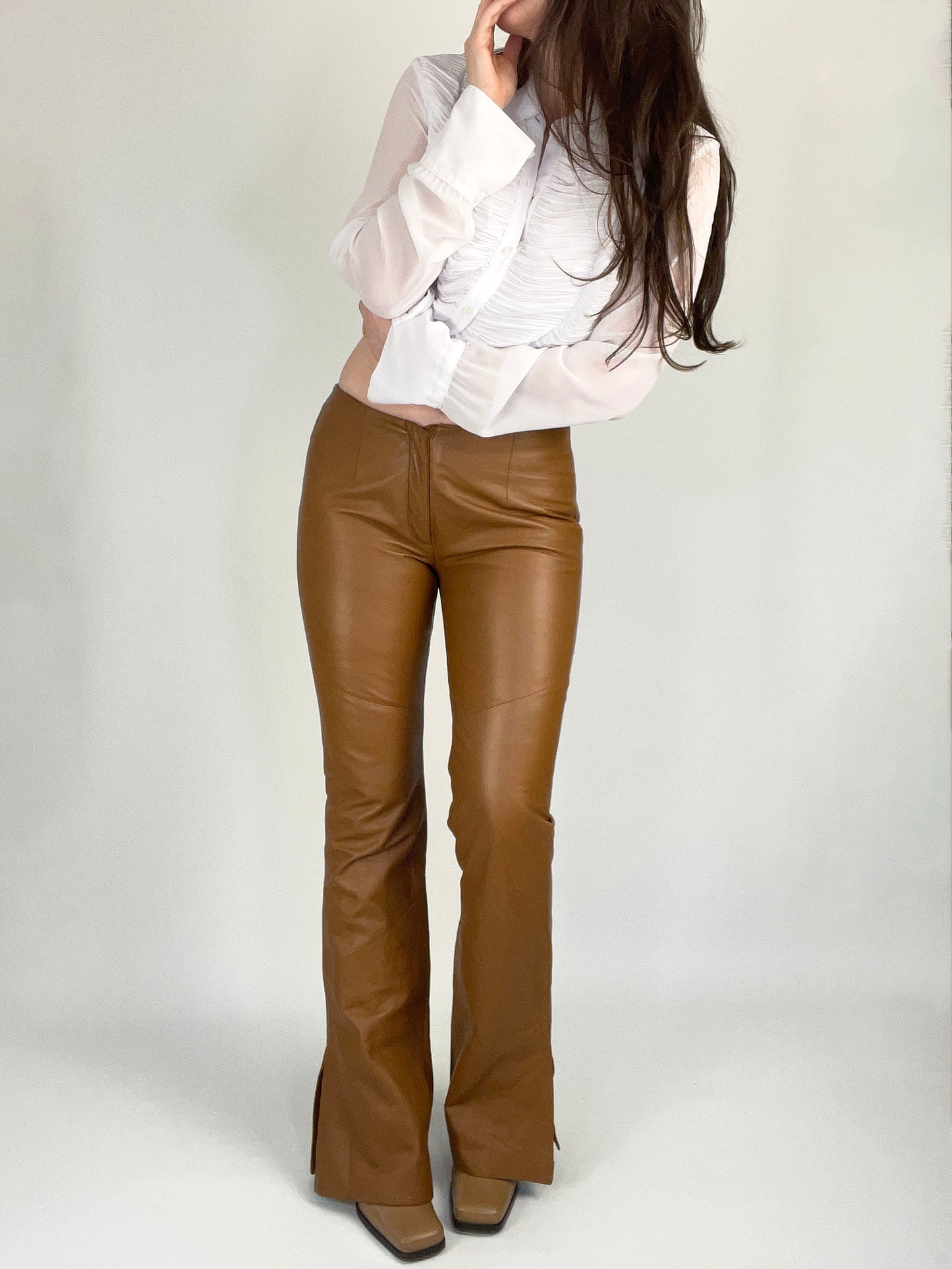 Vintage Light Brown Flare Leather Pants