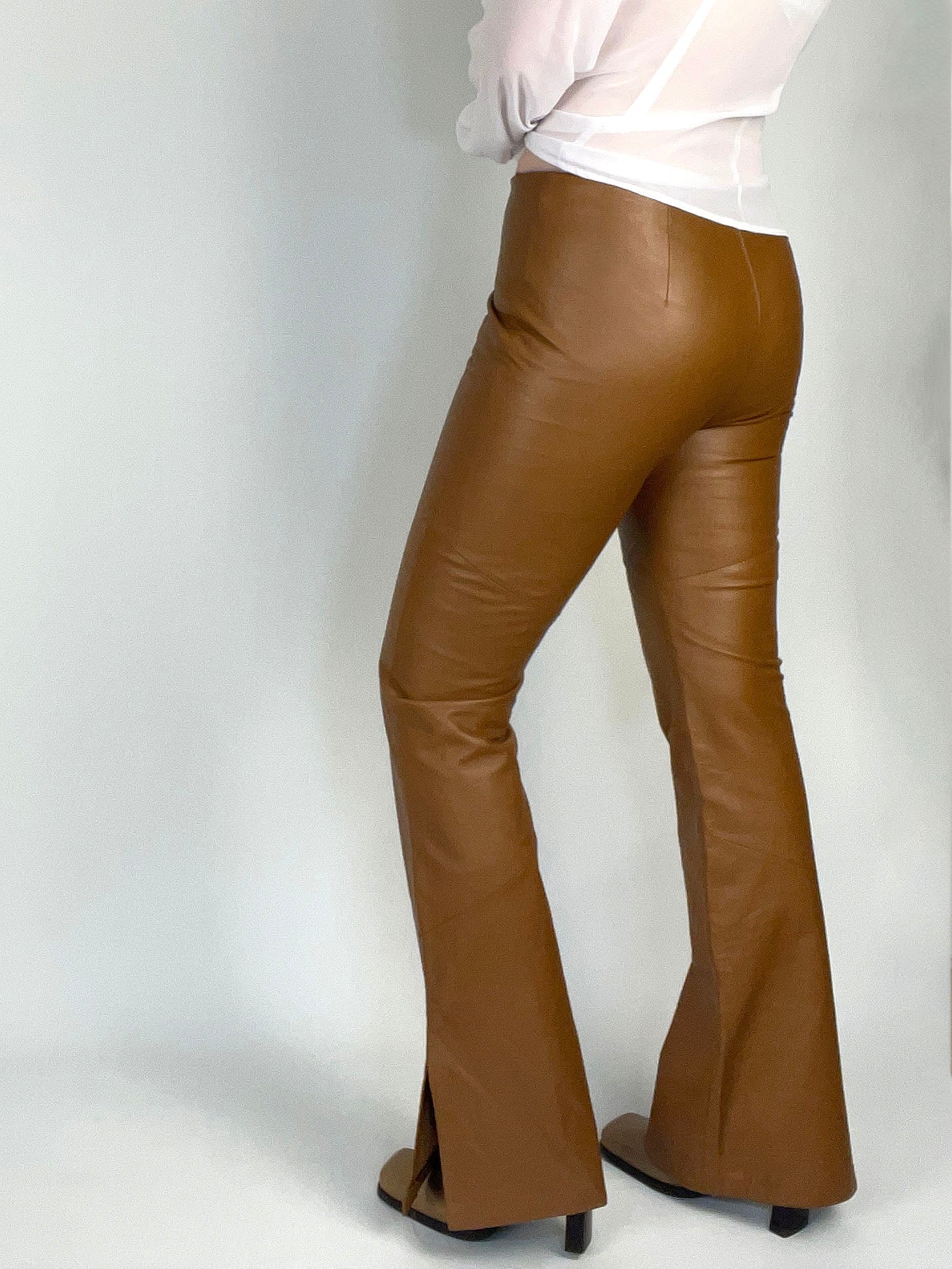 Vintage Light Brown Flare Leather Pants